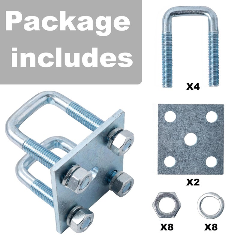 YMDGGDCH 2 Pack Heavy-Duty Square U-Bolt Kit, 1-5/8’’ W x 3-1/2’’ L, Includes Nuts, Washers and Frame Plates, Rust-Resistant for Boat & Automobile Trailers - Image 3